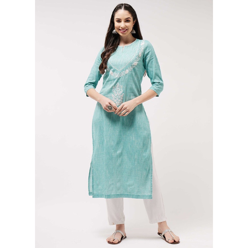 Green Readymade Cotton Kurti - JD986611523