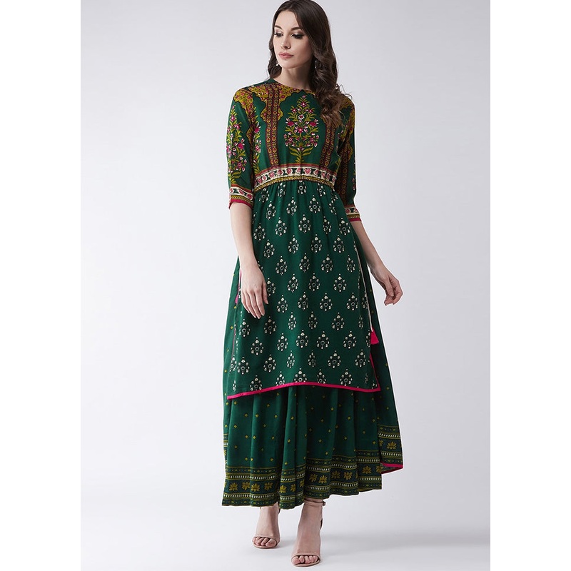 Green Readymade Rayon Kurti - JD986611501