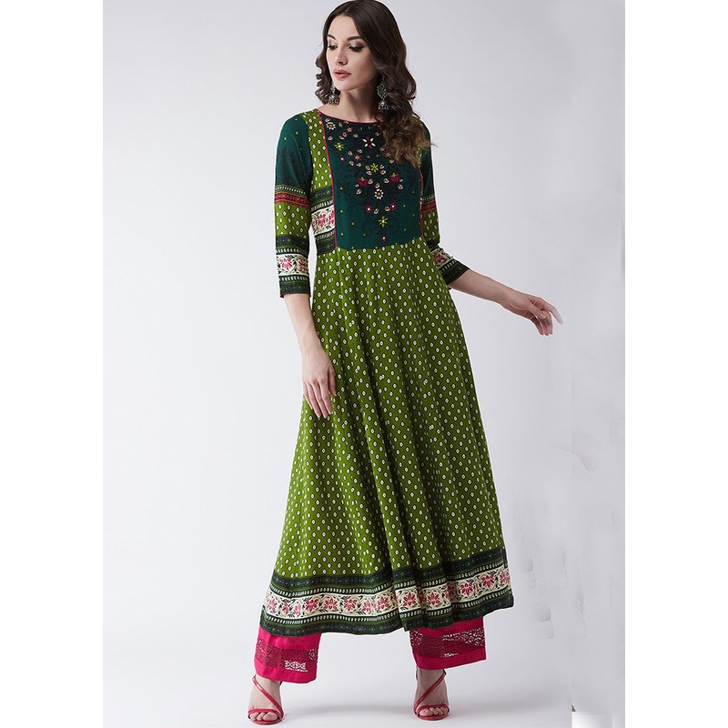 Green Readymade Rayon Kurti - JD986611503