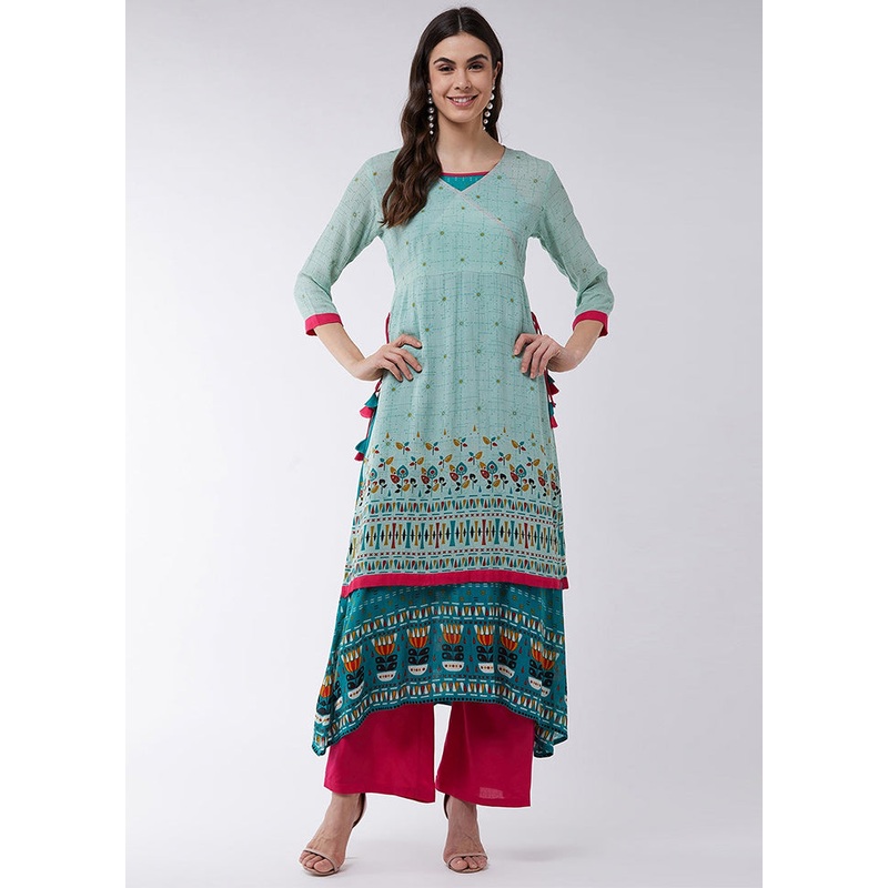 Green Readymade Rayon Kurti - JD986611509