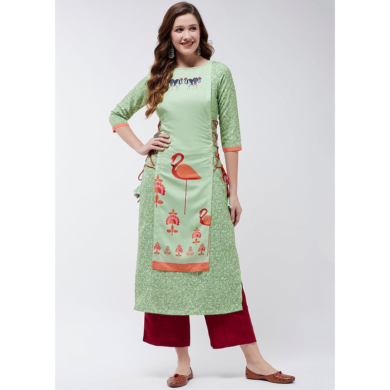 Green Readymade Rayon Kurti - JD986611513