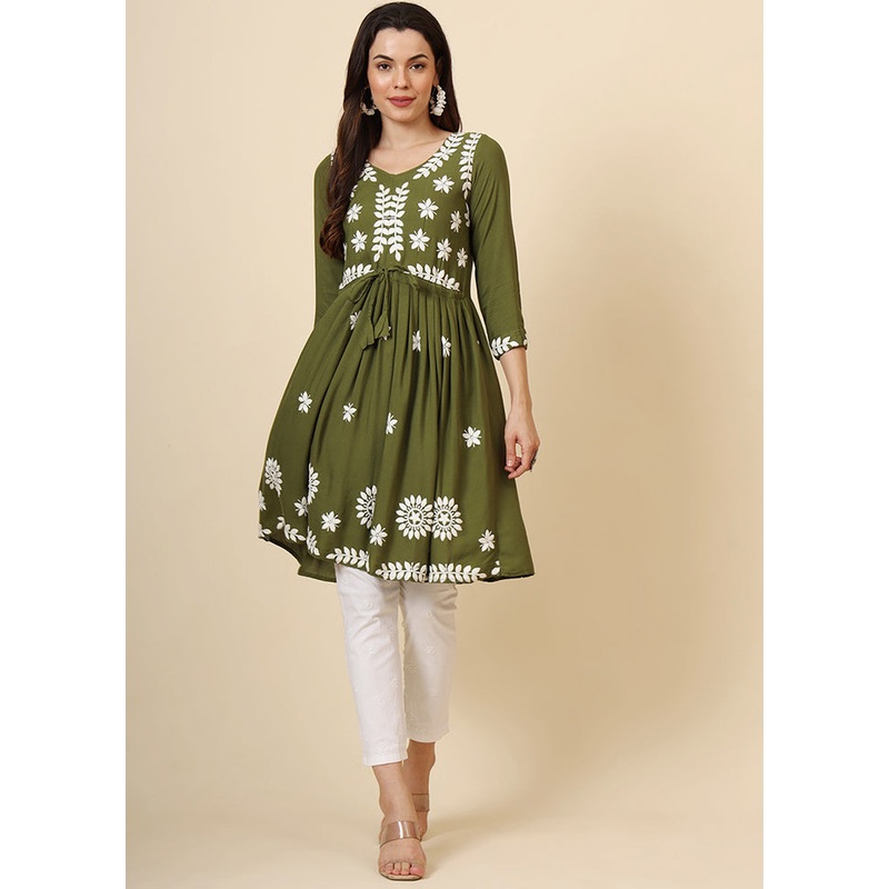 Green Readymade Rayon Kurti - JD986611630