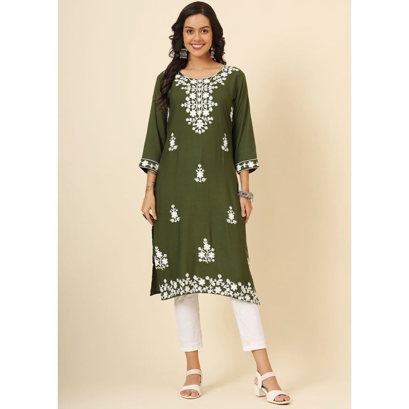 Green Readymade Rayon Kurti - JD986611631