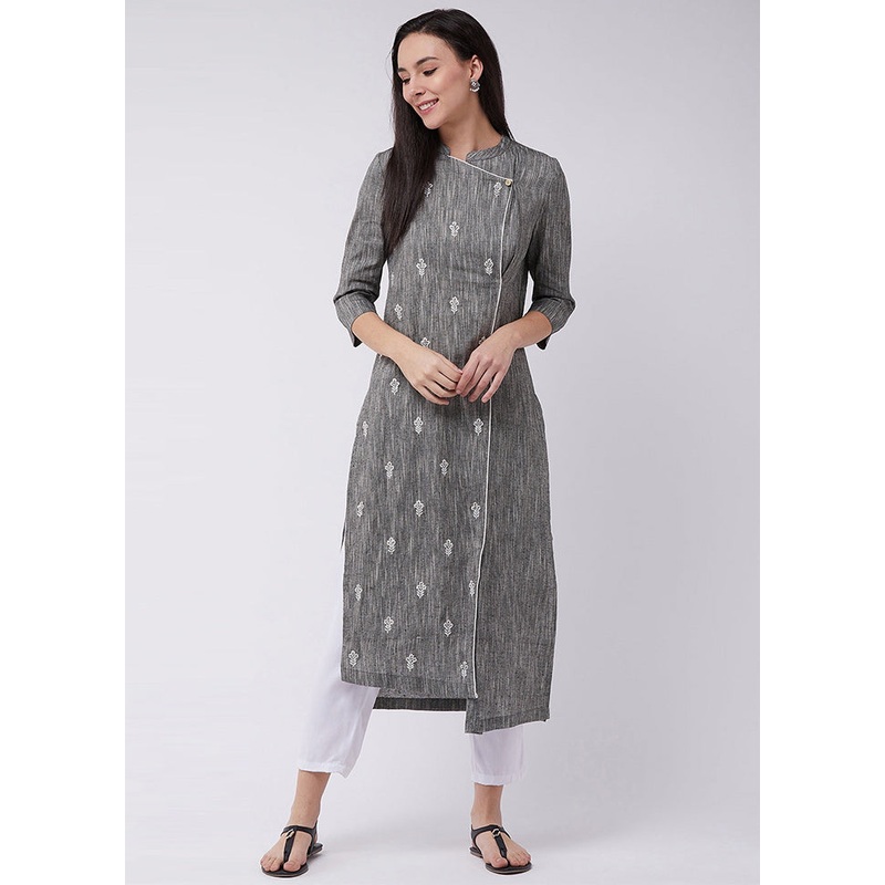 Grey Readymade Cotton Kurti - JD986611494