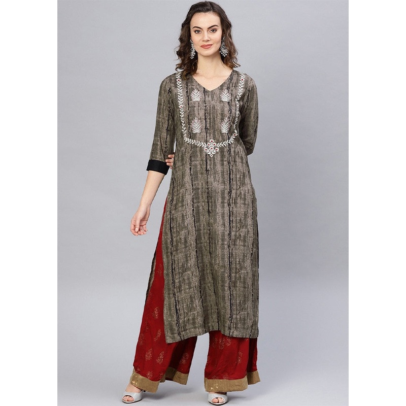 Grey Readymade Rayon Kurti - JD986611493