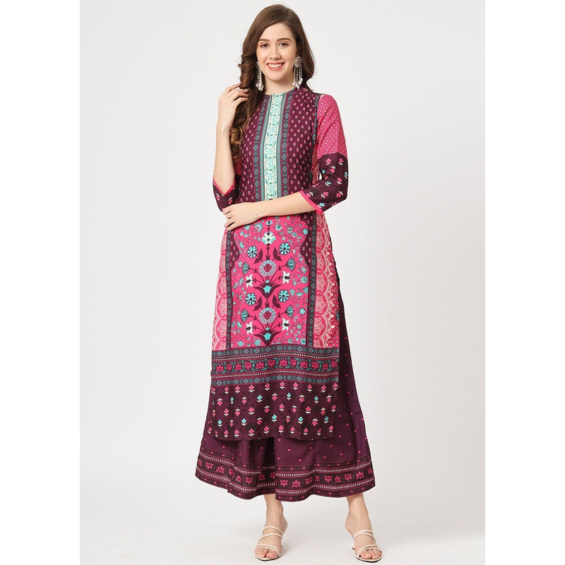 Magenta Readymade Rayon Kurti - JD986611489