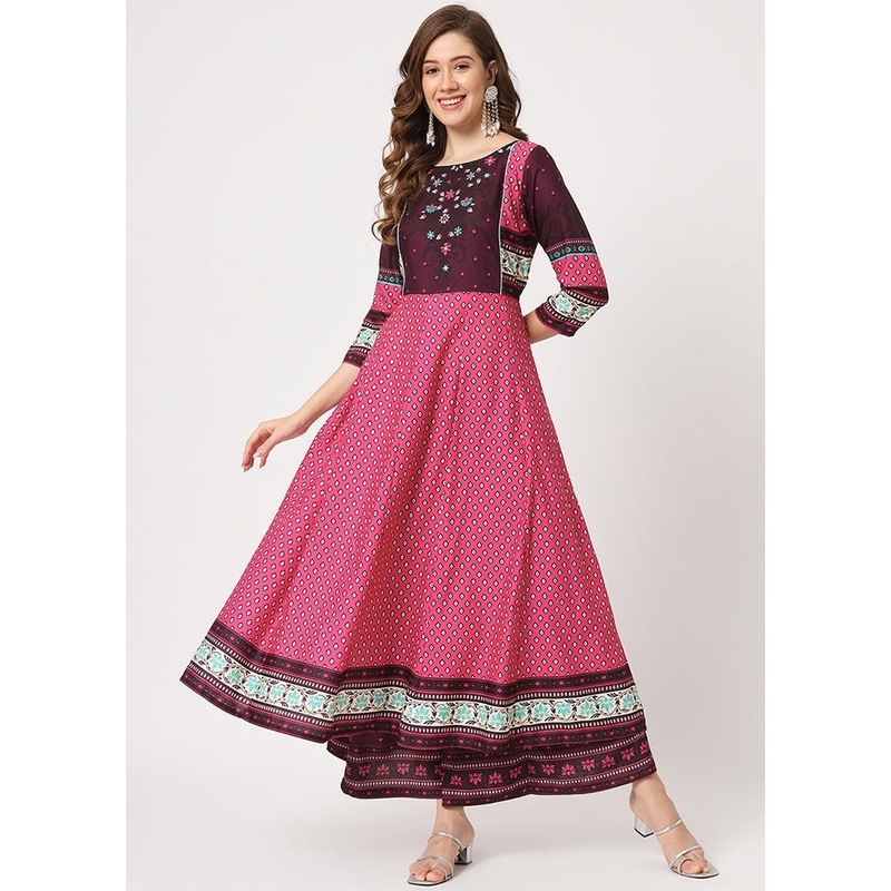 Magenta Readymade Rayon Kurti - JD986611490