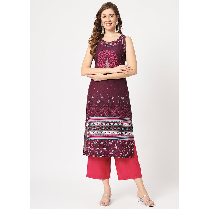 Magenta Readymade Rayon Kurti - JD986611491