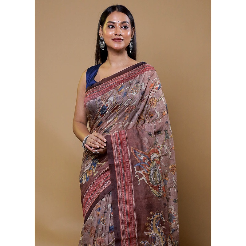 Maroon Cotton Saree With Blouse Piece - JD986611587