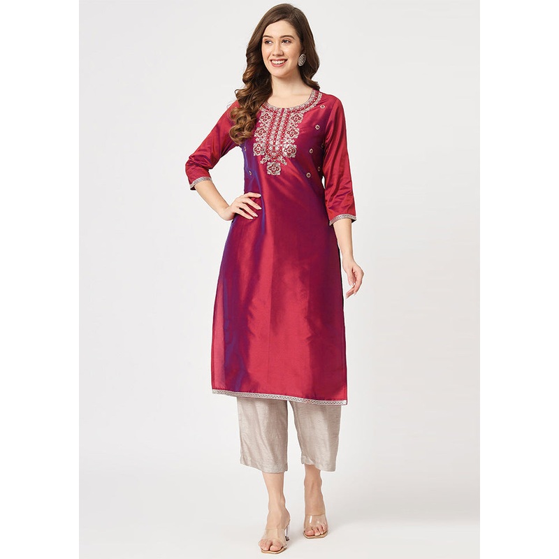 Maroon Readymade Silk Kurti - JD986611487