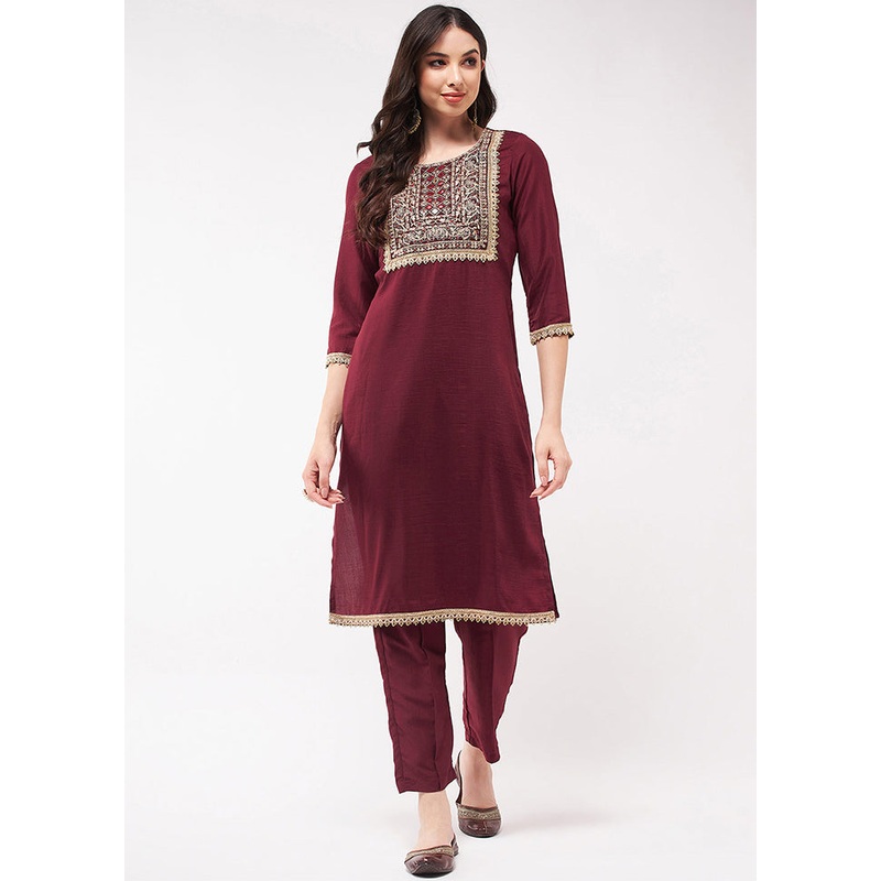 Maroon Readymade Silk Kurti - JD986611488