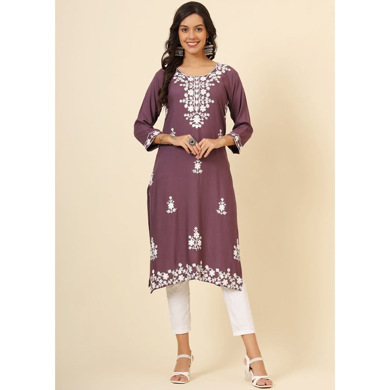 Mauve Readymade Rayon Kurti - JD986611627