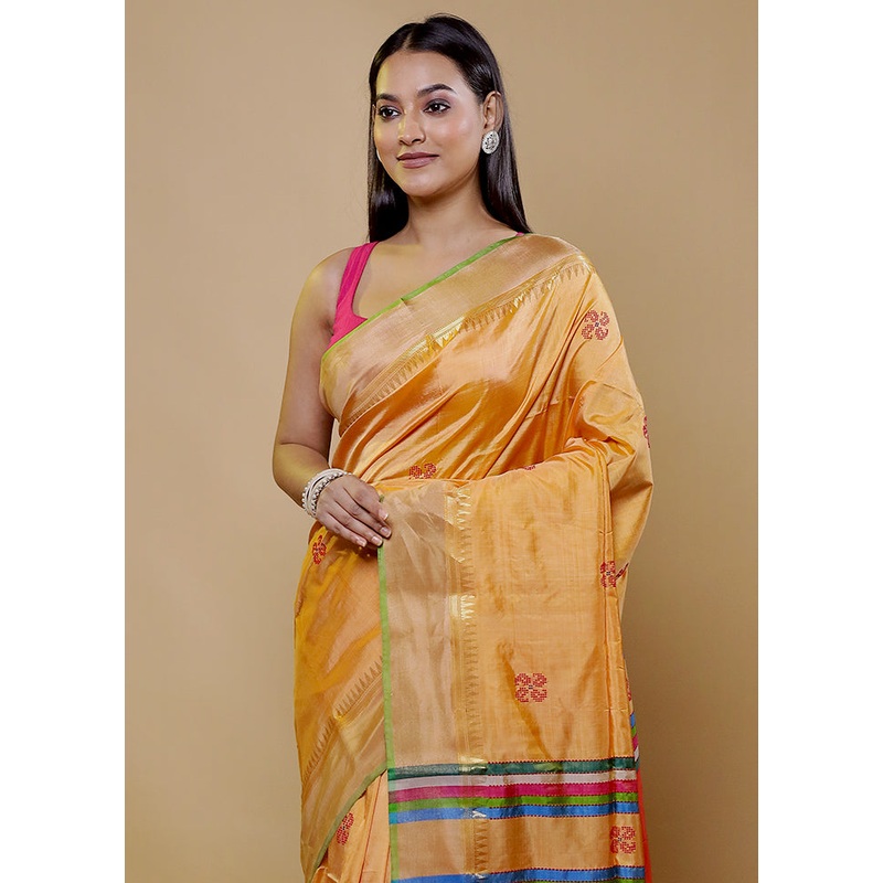Orange Kalakshetra Kanjivaram Silk Saree With Blouse Piece - JD986611605