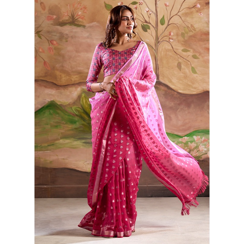 Pink Georgette Saree With Blouse Piece - JD986611573