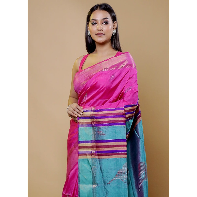 Pink Kalakshetra Kanjivaram Silk Saree With Blouse Piece - JD986611600