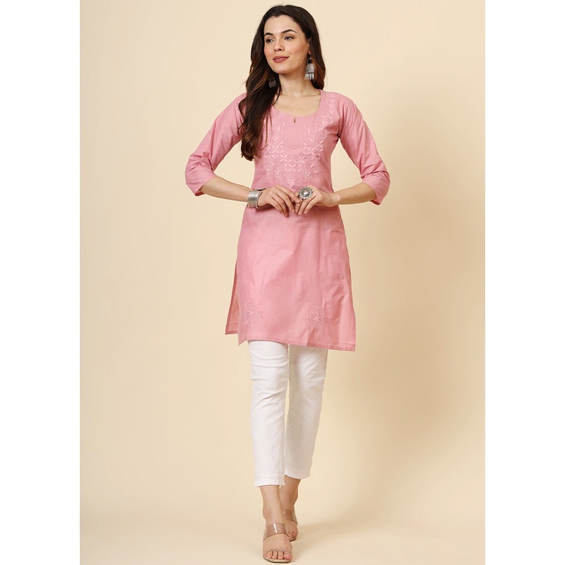 Pink Readymade Cotton Kurti - JD986611626