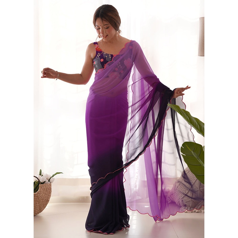 Purple Georgette Saree With Blouse Piece - JD986611570