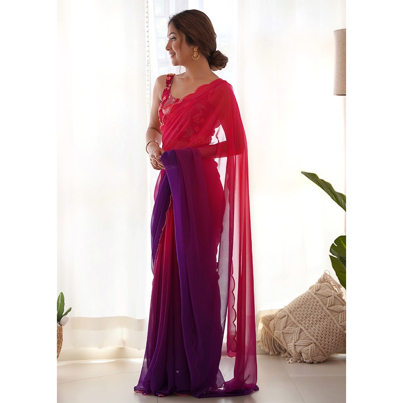 Red Georgette Saree With Blouse Piece - JD986611568