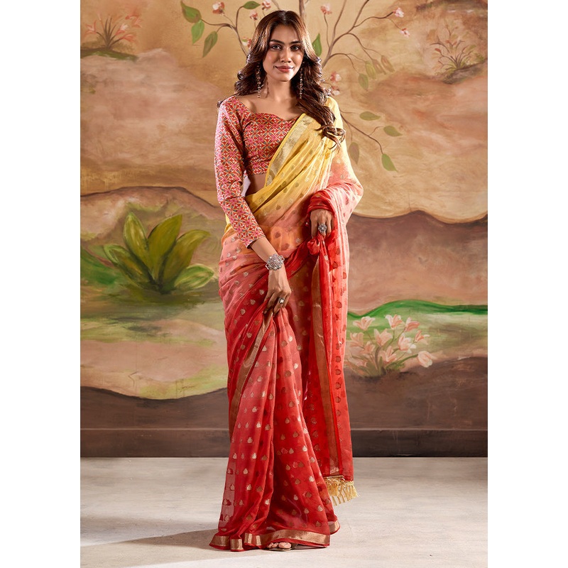 Red Georgette Saree With Blouse Piece - JD986611569