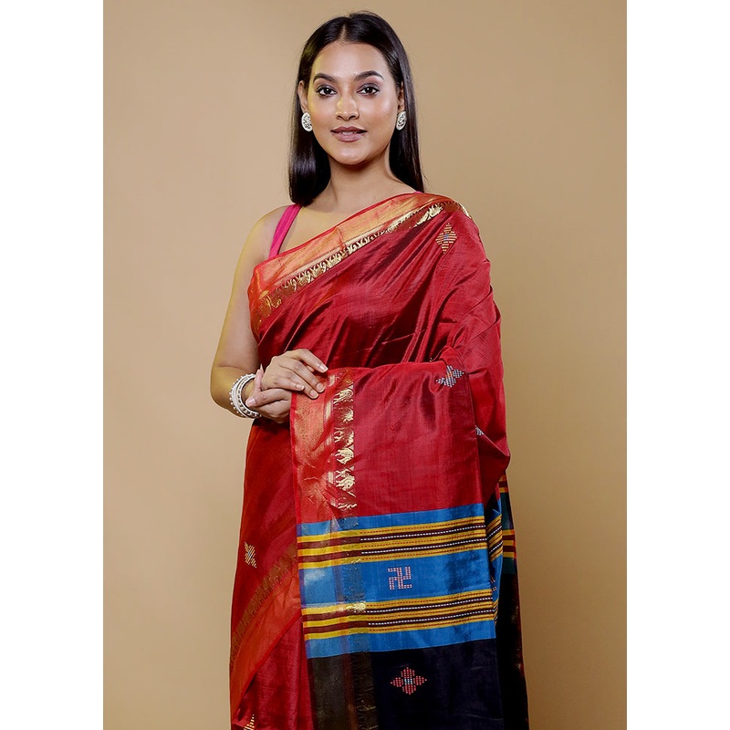 Red Kalakshetra Kanjivaram Silk Saree With Blouse Piece - JD986611603