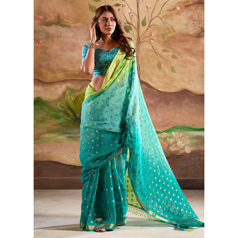 Sea Green Georgette Saree With Blouse Piece - JD986611567
