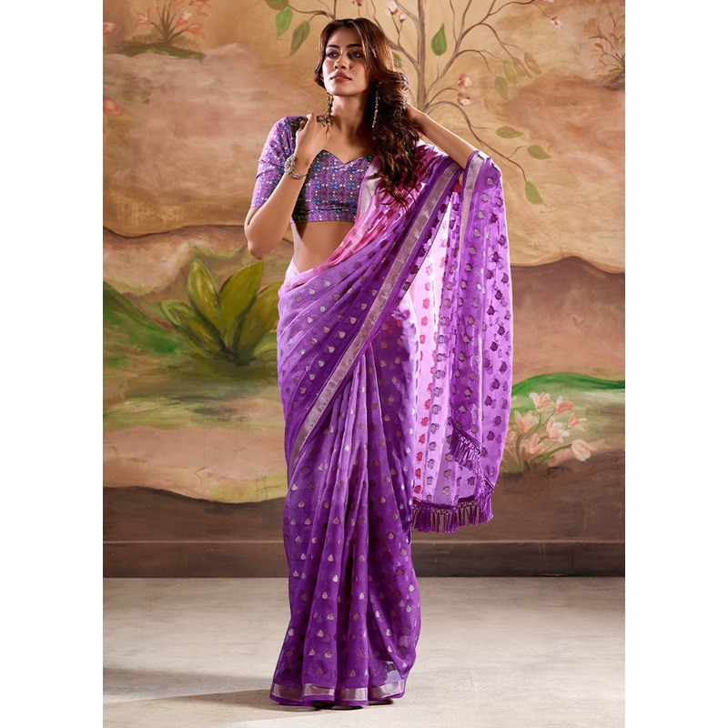 Voilet Georgette Saree With Blouse Piece - JD986611565