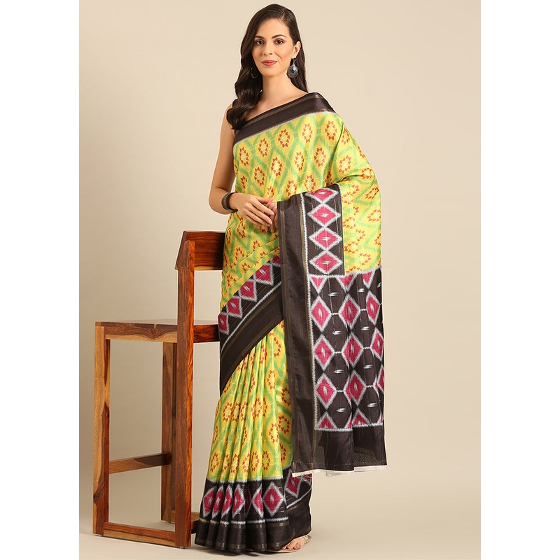 Yellow Cotton Saree With Blouse Piece - JD986611667