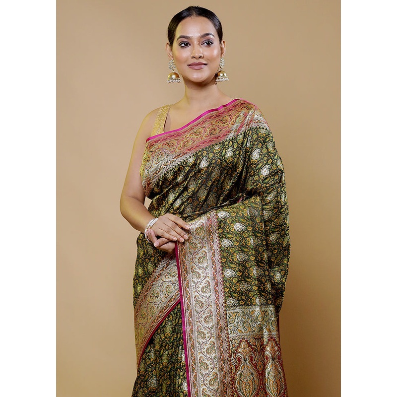 Black Tanchoi Silk Saree With Blouse Piece - JD986611414