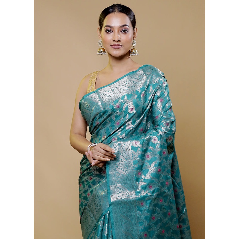 Blue Kora Silk Saree With Blouse Piece - JD986611404