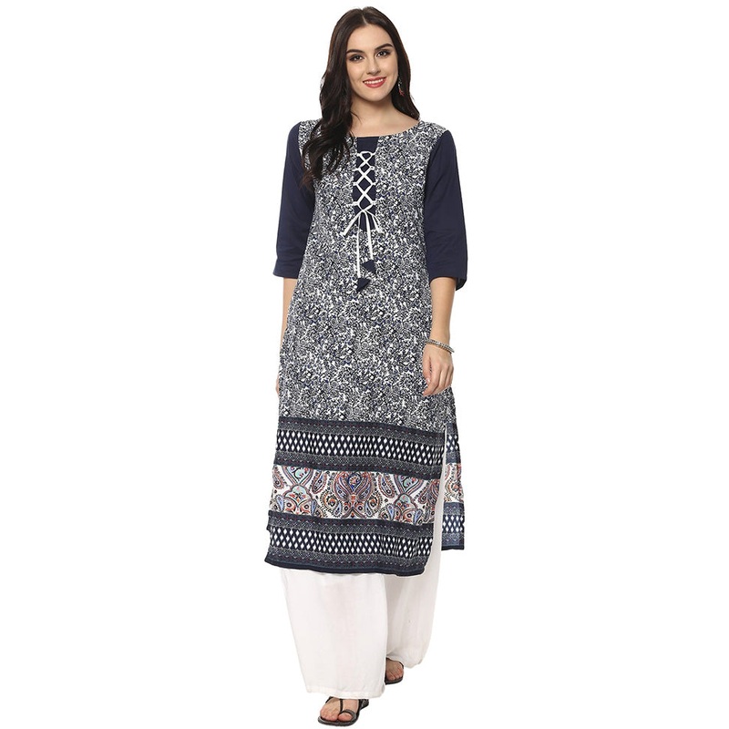 Blue Readymade Silk Kurti - JD986611323
