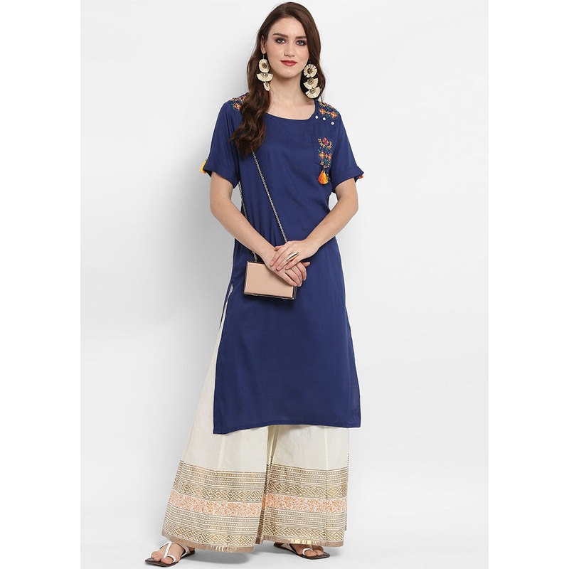 Blue Readymade Silk Kurti - JD986611325