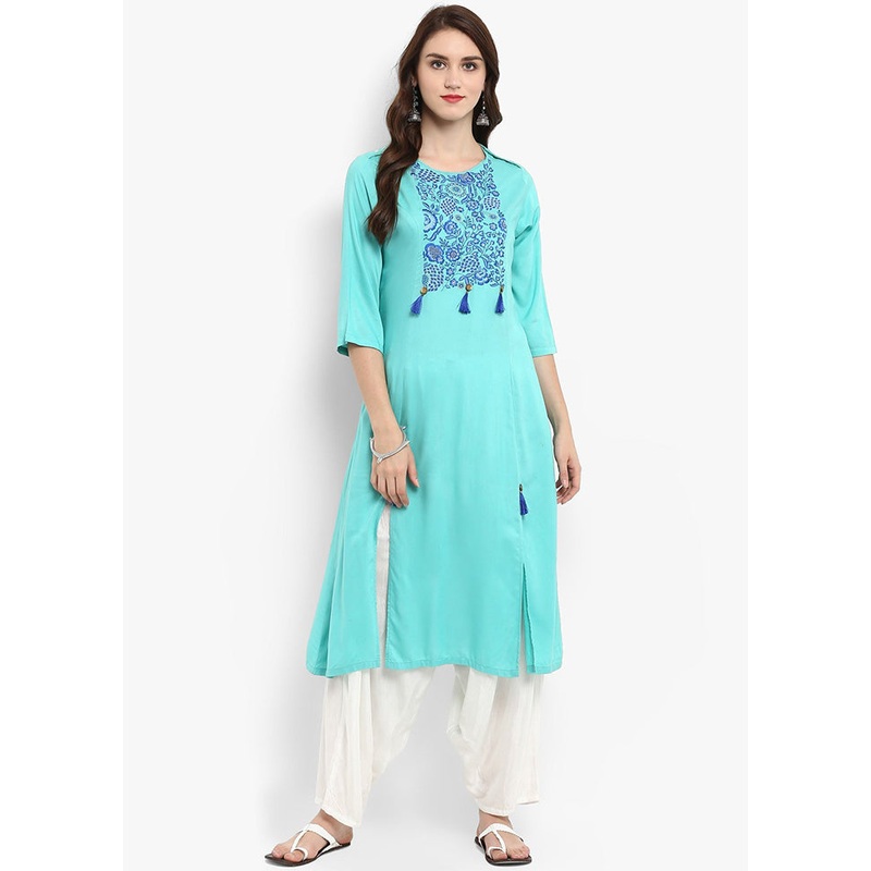 Blue Readymade Silk Kurti - JD986611326