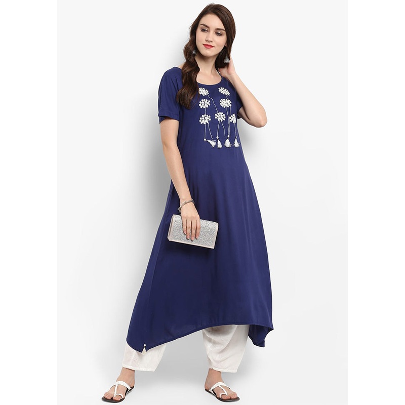 Blue Readymade Silk Kurti - JD986611327