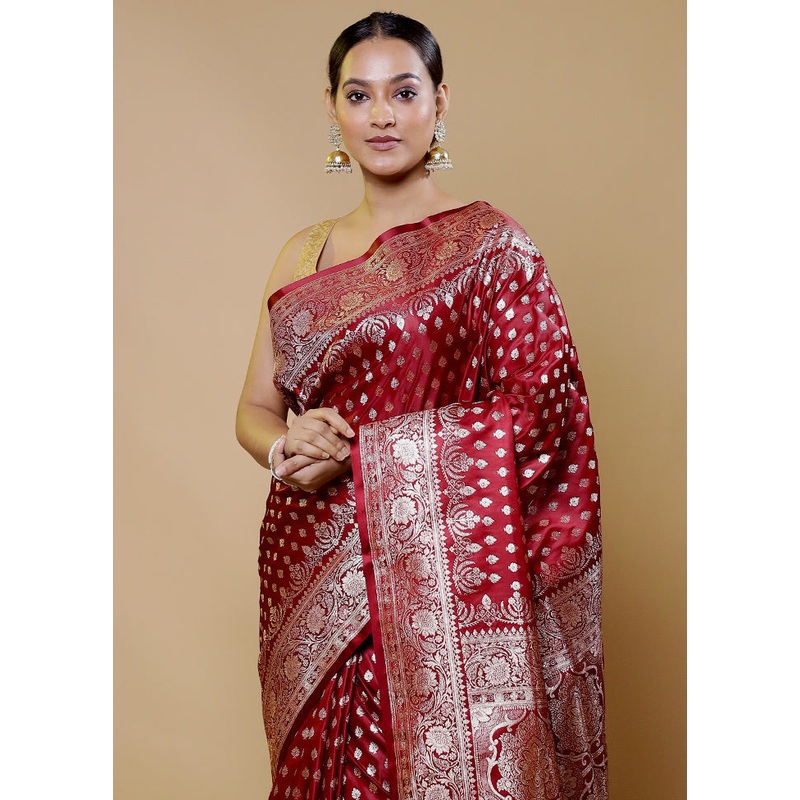 Brown Banarasi Silk Saree With Blouse Piece - JD986611407