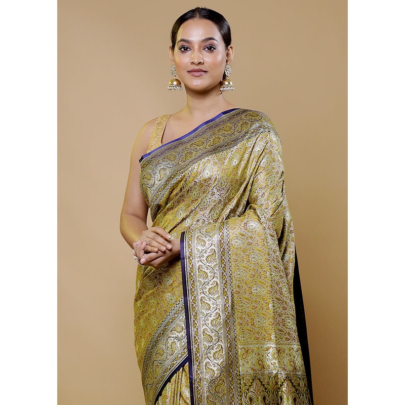 Cream Tanchoi Silk Saree With Blouse Piece - JD986611406