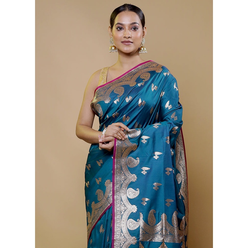 Green Banarasi Silk Saree With Blouse Piece - JD986611405