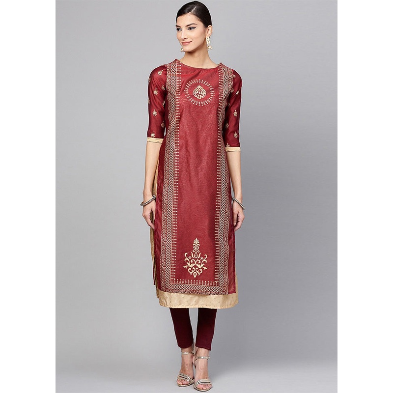 Maroon Readymade Cotton Kurti - JD986611320