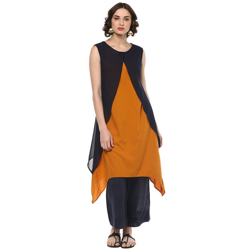 Mustard Readymade Silk Kurti - JD986611298