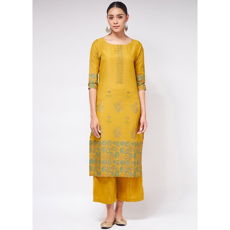 Mustard Readymade Silk Kurti - JD986611475