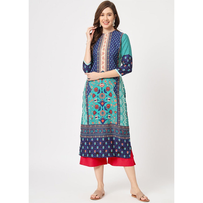 Navy Blue Readymade Rayon Kurti - JD986611470