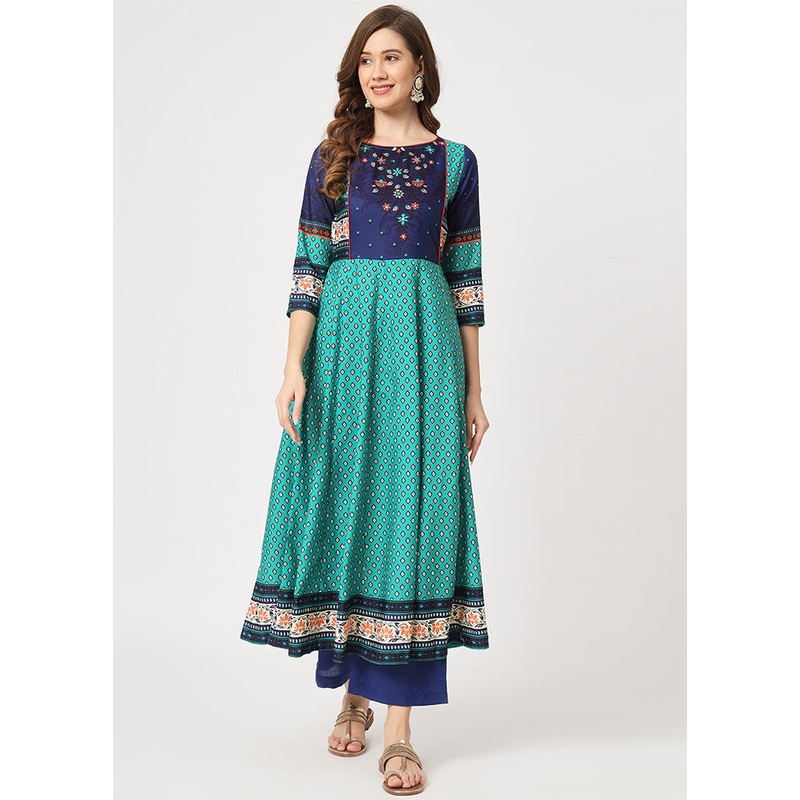 Navy Blue Readymade Rayon Kurti - JD986611471