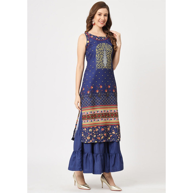 Navy Blue Readymade Rayon Kurti - JD986611472