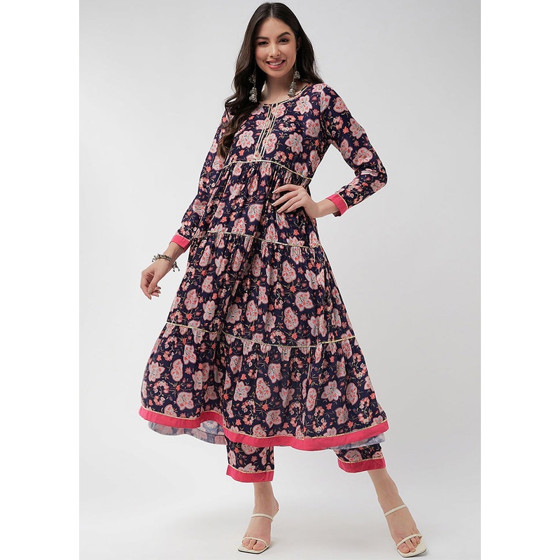 Navy Blue Readymade Rayon Kurti - JD986611473