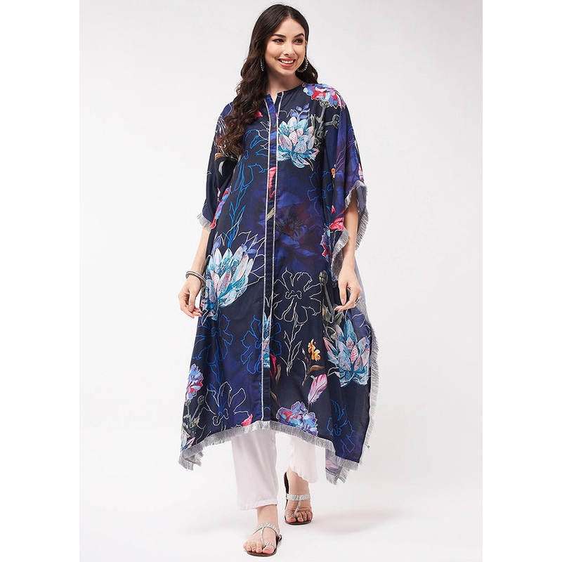 Navy Blue Readymade Rayon Kurti - JD986611474