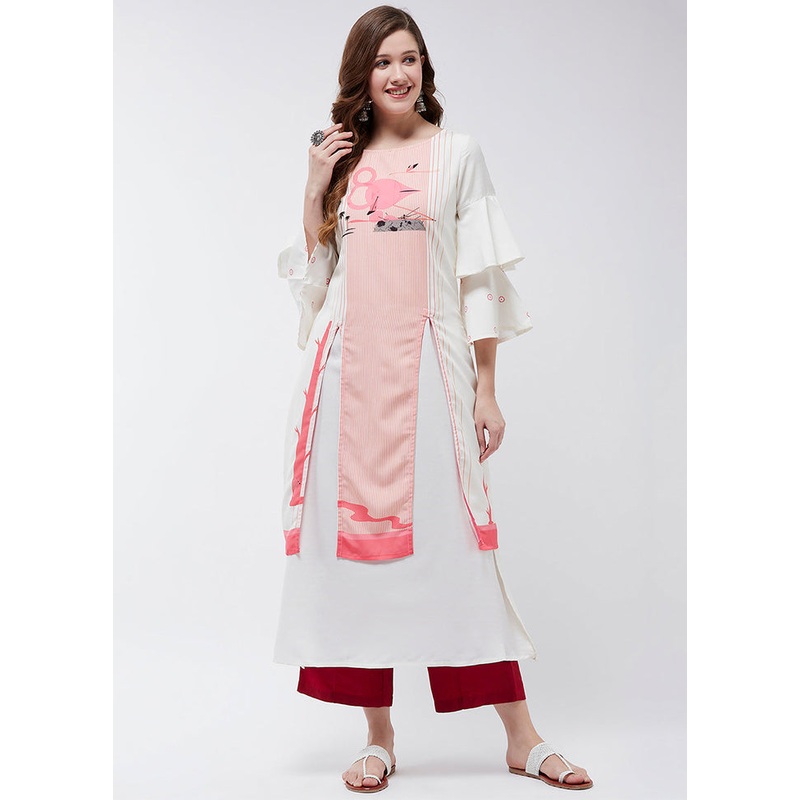 Off White Readymade Rayon Kurti - JD986611466