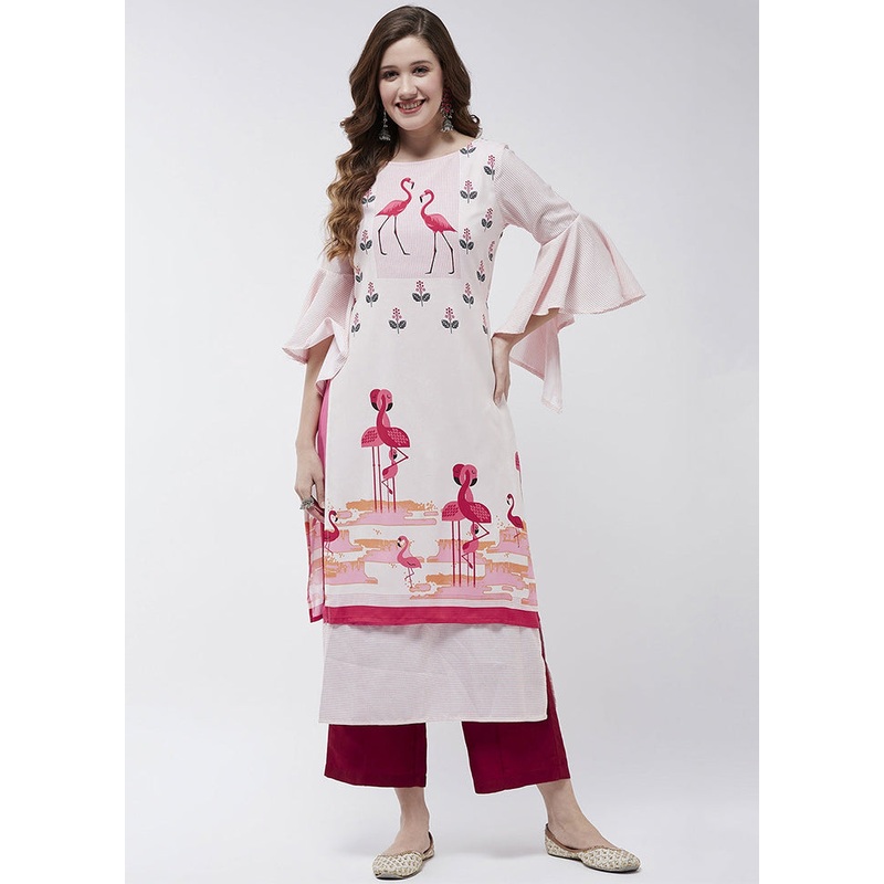 Off White Readymade Rayon Kurti - JD986611467
