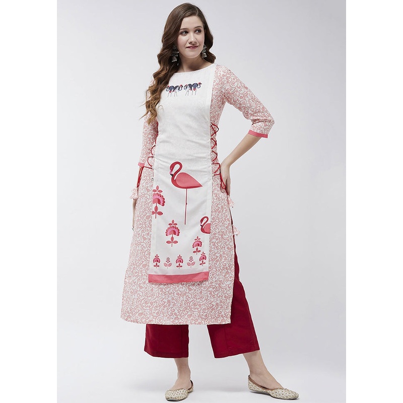 Off White Readymade Rayon Kurti - JD986611468