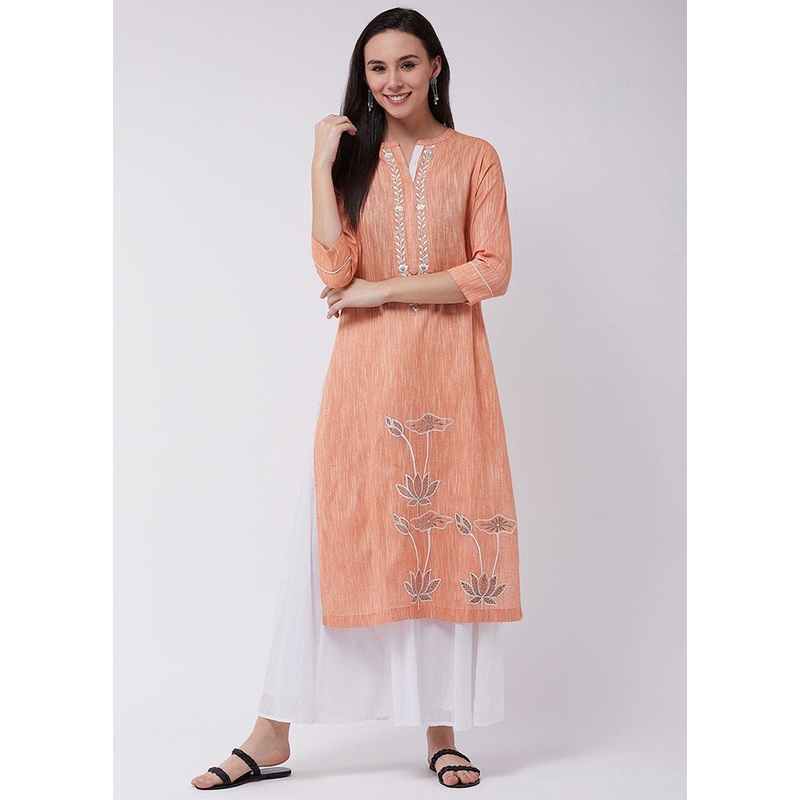 Orange Readymade Cotton Kurti - JD986611464