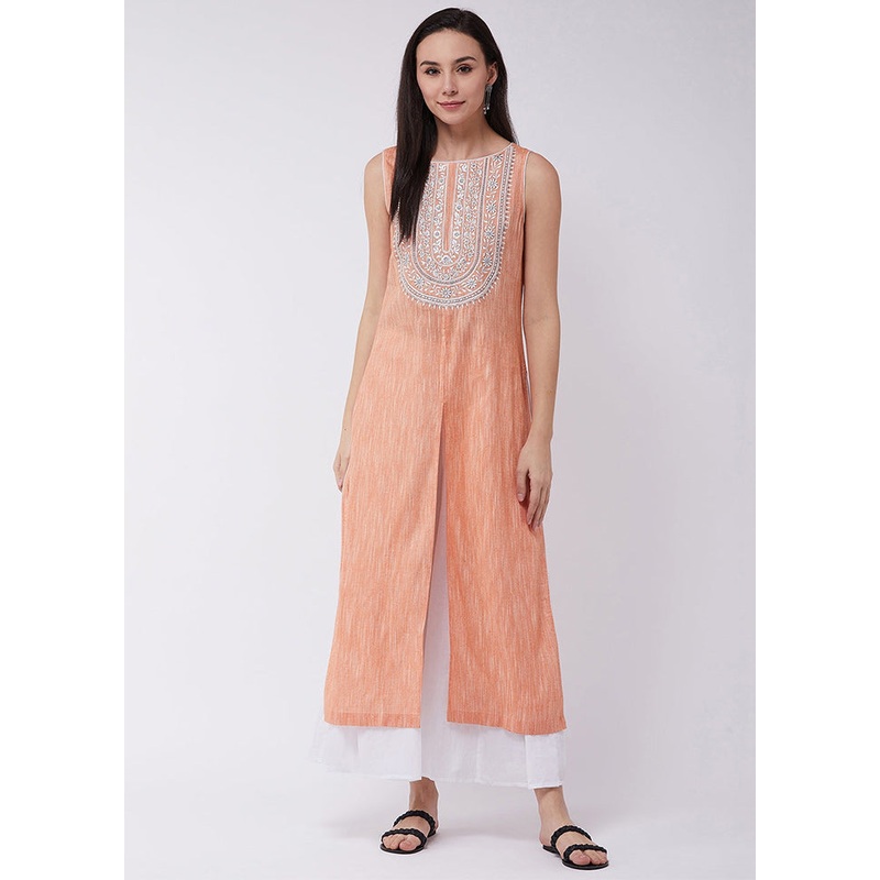 Orange Readymade Cotton Kurti - JD986611465