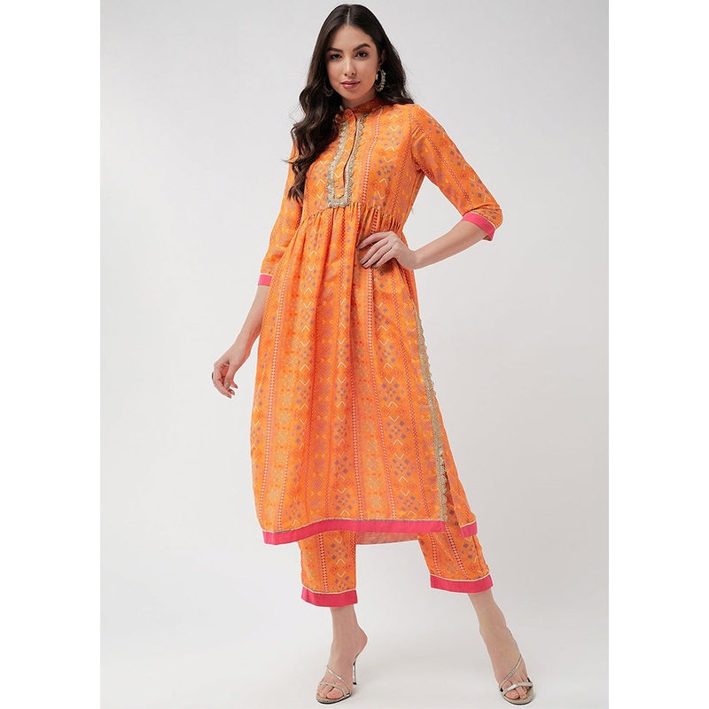Orange Readymade Rayon Kurti - JD986611462
